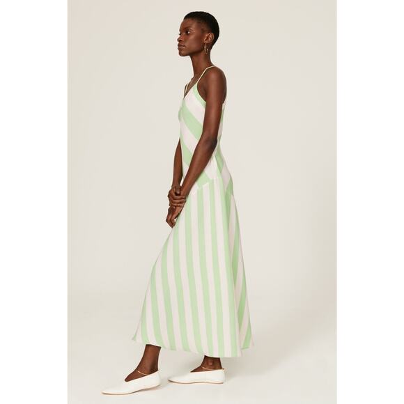 Saunders Collective Mint Imman Striped Sleeveless V-Neck Slip Midi Dress Size 12 - Picture 2 of 13